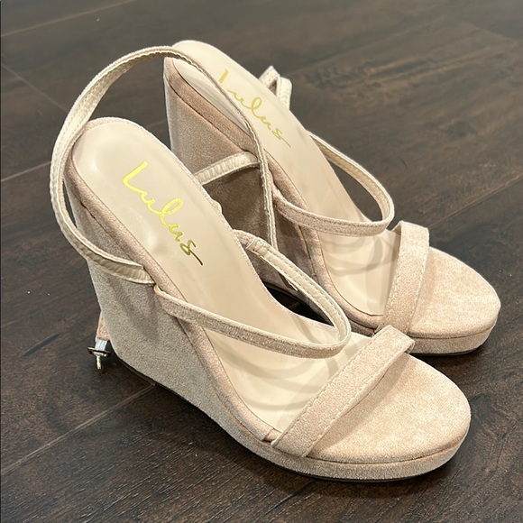 Basik Light Nude Suede Ankle Strap Platform Wedge Sandals Lulu’s - Picture 1 of 5